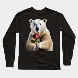 Polar bear holding a red rose Long Sleeve T-Shirt